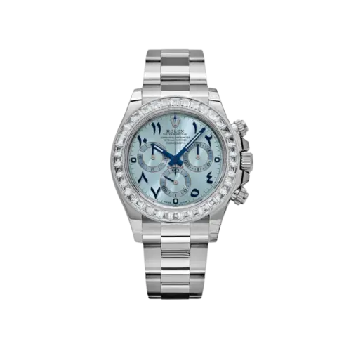 Rolex Daytona 116576TBR Platinum Synthetic Stone Bezel Ice Blue Arabic Dial