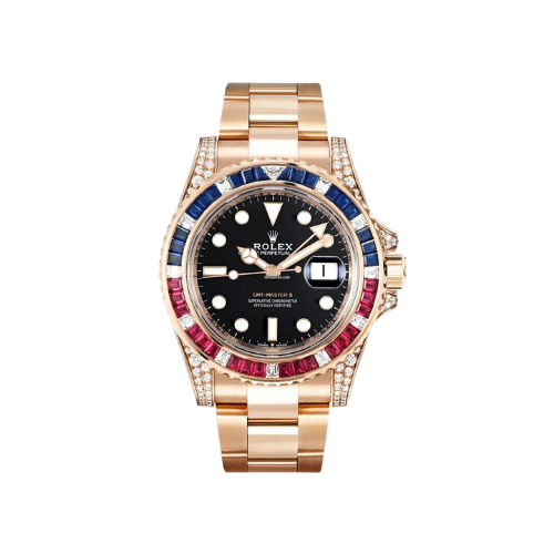Rolex GMT-Master II Sapphires Swiss, Everose Gold Bezel, Black Dial 126755SARU