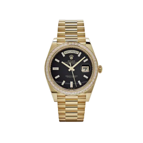 Rolex Day-Date 40 228398TBR Yellow Gold Onyx Baguette Synthetic Stones Dial Synthetic Stones Bezel