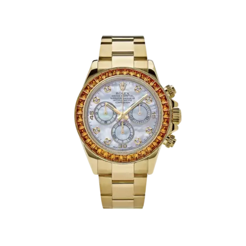 Rolex Daytona 116578SACO Yellow Gold Sapphire Bezel Mother Of Pearl Dial