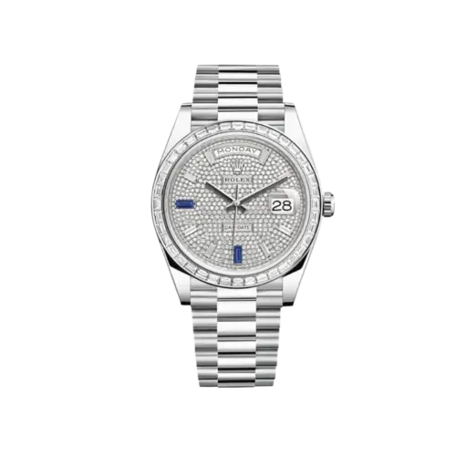 Rolex Day-Date 40 228396TBR Platinum Synthetic Stones Bezel Synthetic Stones-Paved Sapphire Dial