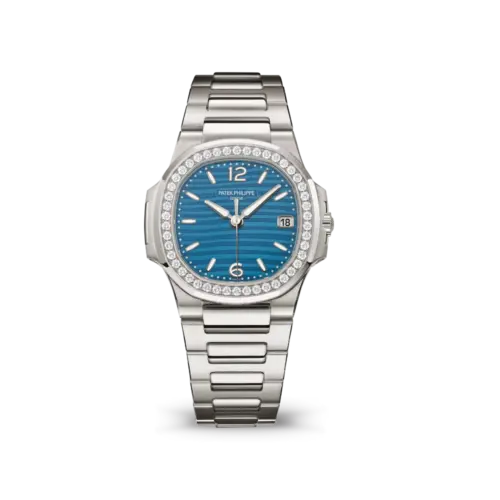 Patek Philippe Nautilus 7010/1G-013 'Ladies' White Gold Blue Dial Diamond Bezel (2025)