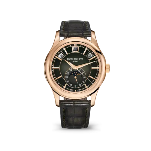 Patek Philippe Annual Calendar Moonphase Rose Gold Brown Leather Men's Watch 5205R-001 40mm