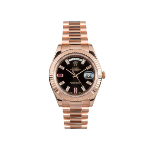 Rolex Day Date 41 218235 Rose Gold Black Ruby Baguette Dial